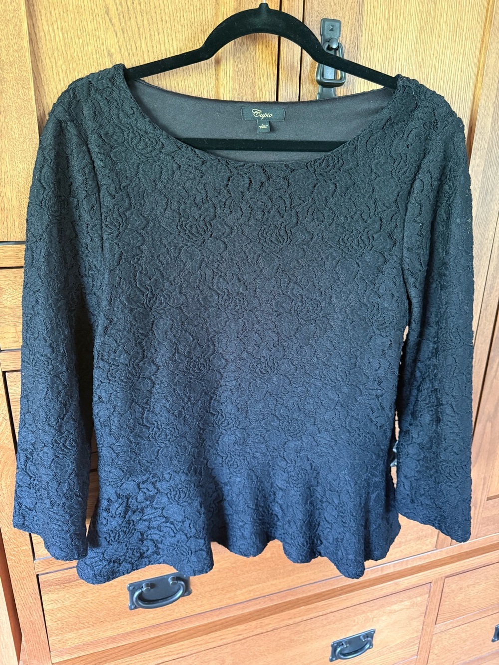 Cupio Black Lace Long Sleeve Peplum Top